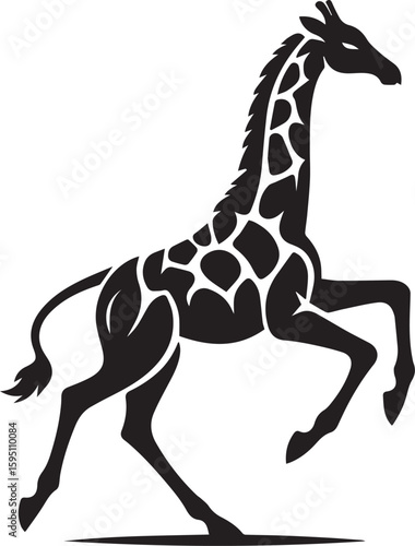 Canvas Print Giraffe and horse silhouette vector illustration of wild animals in black design