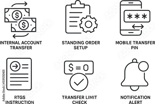 out stroke icon internal account traer standing order setup mobile traer PIN RTGS instction traer limit check notification alert mono icons style isolated