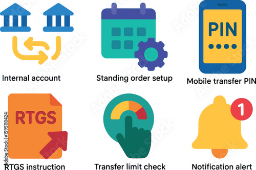 si objects internal account traer standing order setup mobile traer PIN RTGS instction traer limit check notification alert solid color icon out vector fills palette minimal isolated