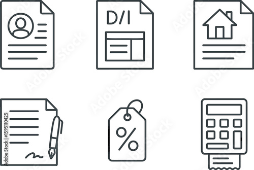 out stroke icon employment verification debt to income ratio sheet appraisal report sanction letter draft interest rate offer loan calculator printout mono icons style isolated