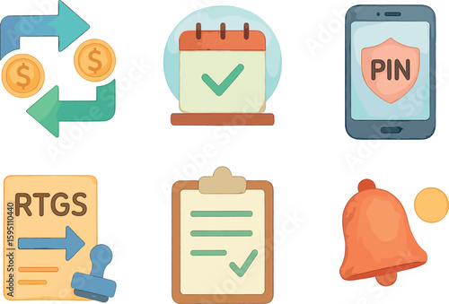 watercolor icon internal account traer standing order setup mobile traer PIN RTGS instction traer limit check notification alert paint colo isolated