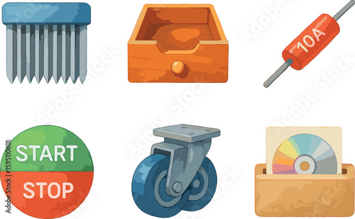 watercolor icon micro cut blade pull out drawer thermal cutoff fuse start stop sensor caster wheels CD sh slot paint colo isolated