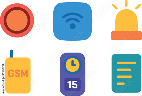 si objects panic button wireless hub strobe GSM communicator entry delay timer event log memory solid color icon out vector fills palette minimal isolated