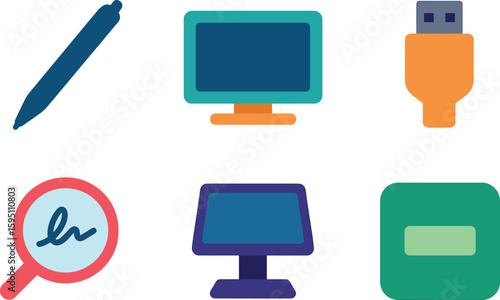 si objects stylus pen LCD capture screen USB connector signing glass mounting stand erase button solid color icon out vector fills palette minimal isolated