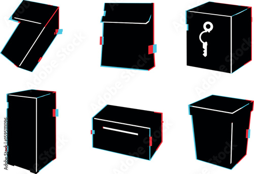 drop chute tamper seal bag tray key lock lid steel housing receipt slot interior bin isolated