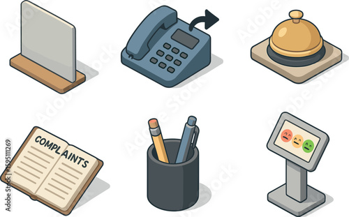 icon privacy desk partition call forwarding phone service token tray complaint record ledger pen holder cup service rating kiosk isolated