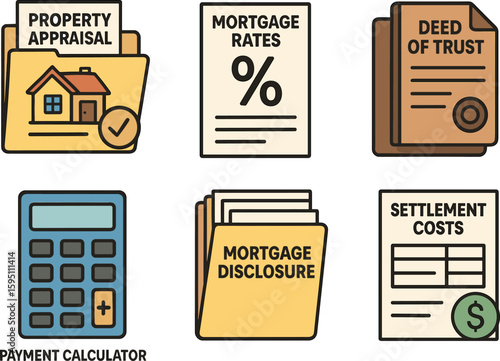 colo property appraisal file mortgage rate sheet payment calculator deed tst folder mortgage disclosure packet settlement cost worksheet perfect colo vector style isolated