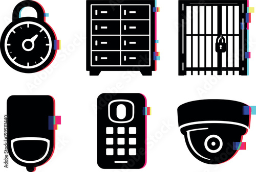 time lock door steel safety deposit boes cash storage cage motion sensor alarm biometric keypad surveillance camera dome isolated