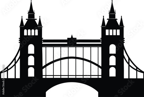 London bridge silhouette, tower bridge vector, city landmark icon, black architecture illustration