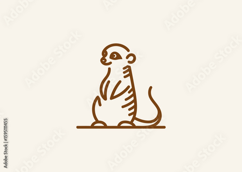 Minimal meerkat line logo symbolizing alertness, community, and curiosity.