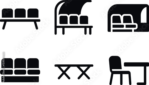 solid icon portable side bench team warming seat cove shelter bench VIP padded row collapsible bench frame scorer s table seat isolated