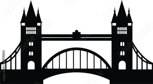 London bridge silhouette, tower bridge vector, city landmark icon, black architecture illustration