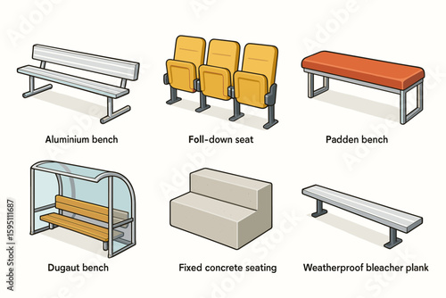 colo aluminum player bench fold down seat row padded coaching bench dugout bench unit fied concrete seating weatherproof bleacher plank perfect colo vector style isolated