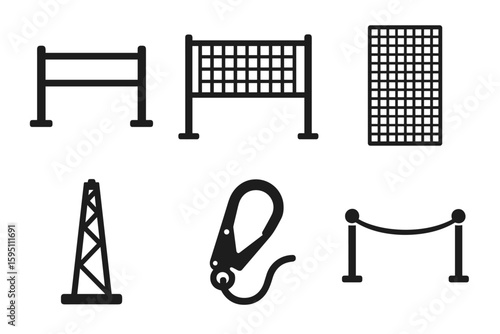 solid icon spectator barrier screen side divider net debris catch mesh high rise support mast quick release hook perimeter top rope isolated