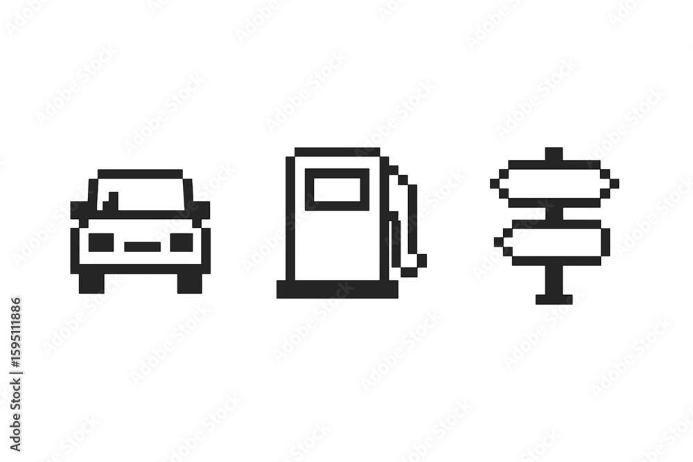 icon : car gas station road sign piel art icons style isolated transparent icon : car gas station road sign piel art icons style isolated transparent
