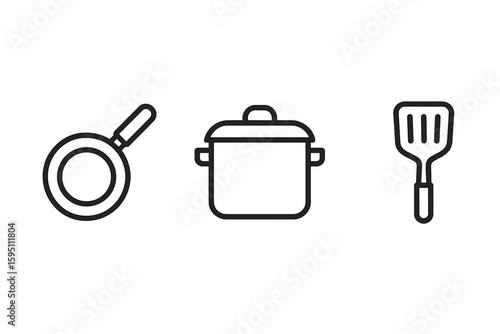 Out icon : frying pan cooking pot spatula perfect icons style isolated transparent