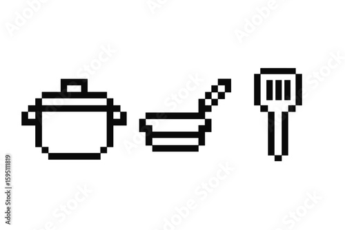 icon : cooking pot pan spatula piel art icons style isolated transparent