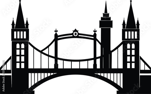 London bridge silhouette, tower bridge vector, city landmark icon, black architecture illustration