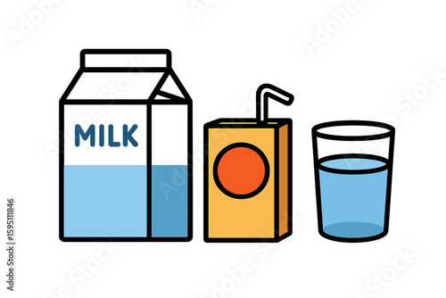 milk carton juice bo glass water perfect colo vector style isolated transparent