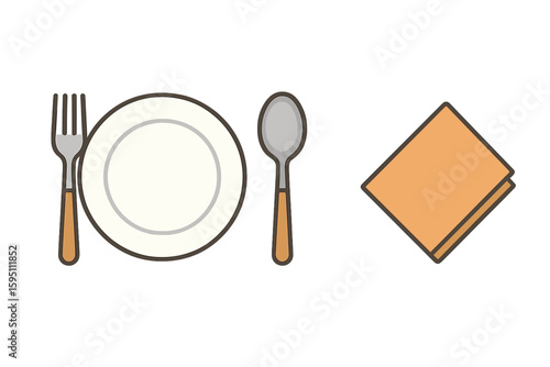 plate with fork and knife spoon napkin perfect colo vector style isolated transparent
