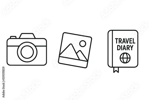 Out icon : camera photo travel diary perfect icons style isolated transparent