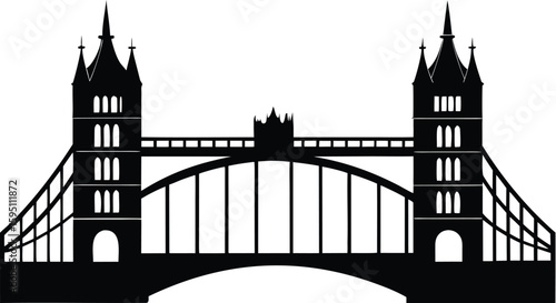 London bridge silhouette, tower bridge vector, city landmark icon, black architecture illustration