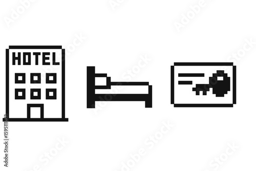 icon : hotel bed keycard piel art icons style isolated transparent