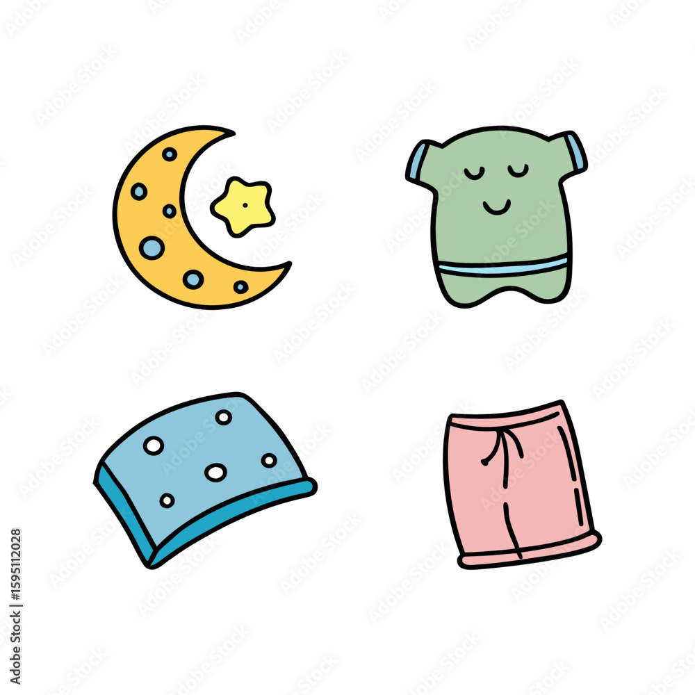 Fototapeta premium Cute cartoon sleepwear and moon illustration for kids