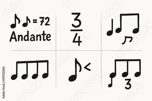 hand drawn cute doodle style isolated tempo marking time signature syncopated beat rhythmic pattern accent placement polyrhythm