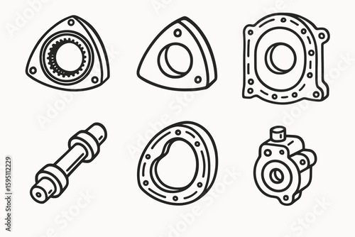 hand drawn cute doodle style isolated rotary engine core rotor housing rotary engine core ape seal rotary engine core side housing rotary engine core eccentric shaft rotary engine core