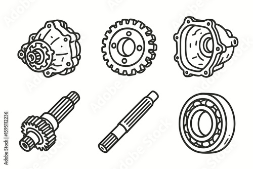 hand drawn cute doodle style isolated transale unit differential carrier transale unit final drive gear transale unit case housing transale unit input shaft transale unit output shaft