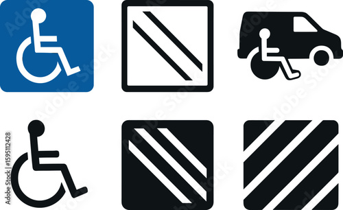 solid icon wheelchair stencil ground icon access aisle marker van accessible logo standard ADA symbol surface marking isolated