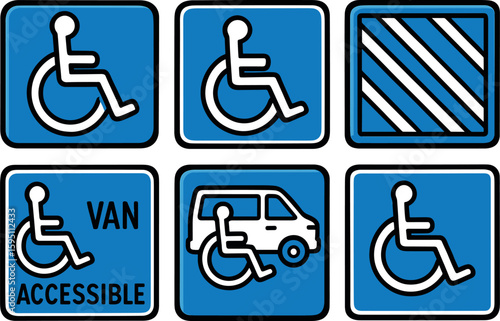 icons wheelchair stencil ground icon access aisle marker van accessible logo standard ADA symbol surface marking style isolated