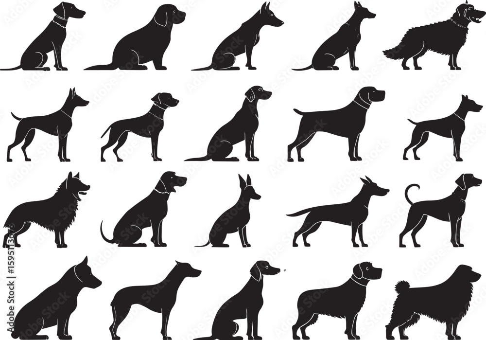 Fototapeta premium Black Dog Silhouette Vector Illustration – Editable Pet Animal Shape for Logos, Prints, and Stickers 