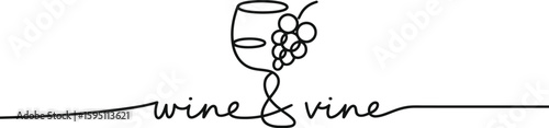 Black Line Art Wine Glass and Grapes with Wine and Vine Text