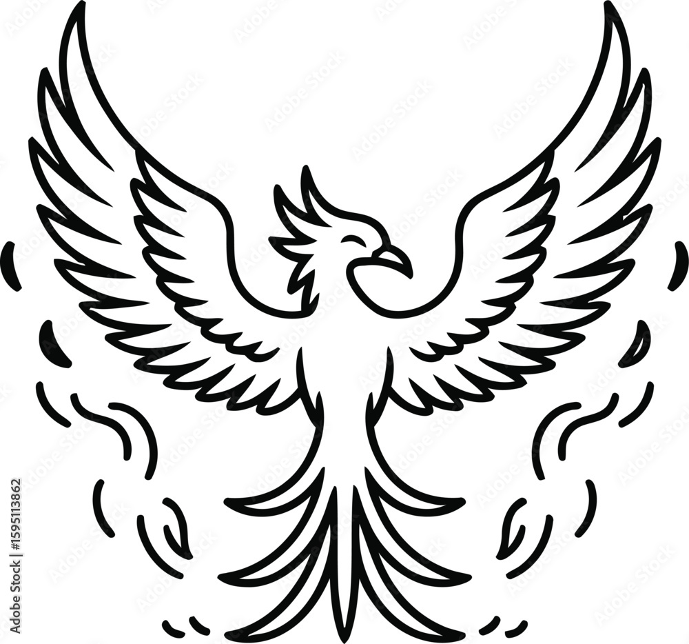 Fototapeta premium Black Phoenix Bird Illustration with Outspread Wings on White Background