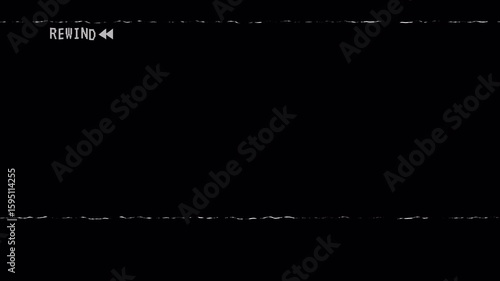 Analog VHS tape static with rewind sign, arrows marks on transparent background. 4K video