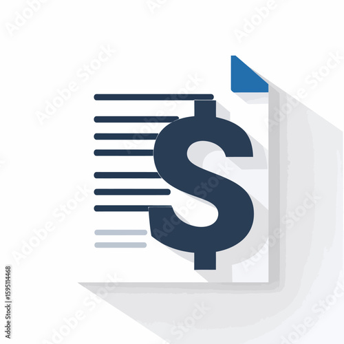 Financial report illustration featuring a blue dollar sign atop a document sheet