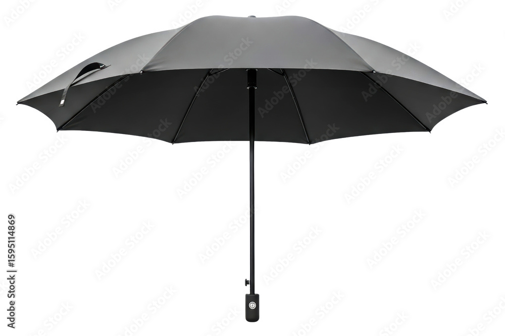 Obraz premium Large open black umbrella with an automatic opening button isolated on a transparent background