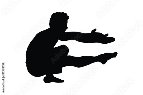 Pistol squat exercise silhouette vector art illustration isolated on white background.