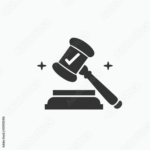Gavel symbol for legal verdict representation and successful judgment enforcement in court