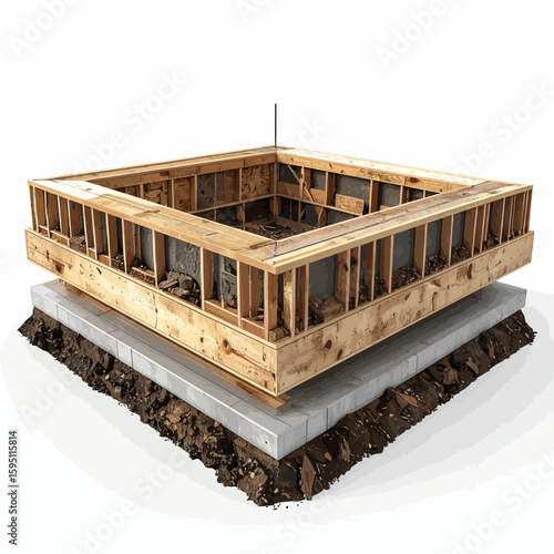 Foundation framing with concrete base construction site detailed structure platform preparation