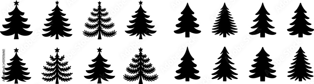 Fototapeta premium Christmas tree set. Silhouette holiday tree vector collection 