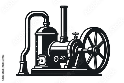 Vector isolated illustration of industrial equipment, power generation with zero waste, cogeneration silhouette symbol on white space, representing sustainable energy industry with heat recovery