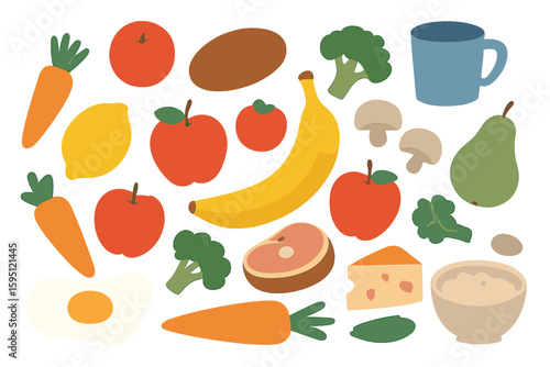Collection of organic waste including fruits, eggshells, vegetables, leftover food, paper, and garden trimmings, highlighting the concept of recycling and composting in farming and agriculture