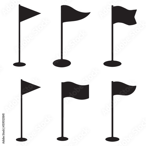set vector various golf flag icon silhouettes