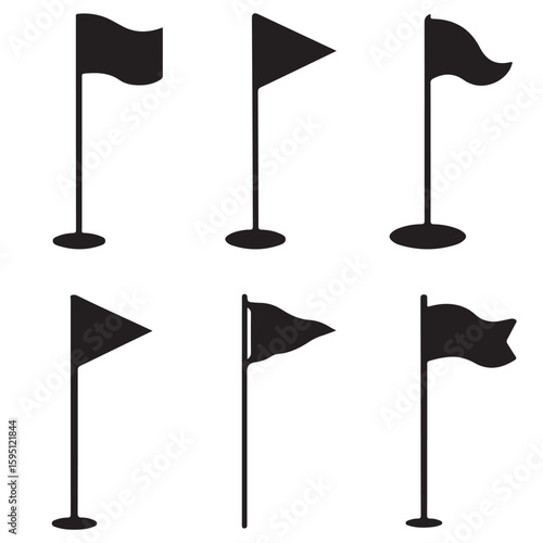 set vector various golf flag icon silhouettes
