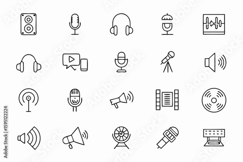 A crisp and expressive bundle capturing voice-based media and podcasting elements—perfect for podcasters, streaming platforms, radio shows, and media guides.
