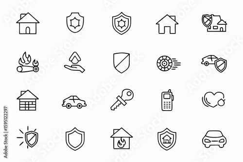 A structured and asset-focused bundle for homeowners, drivers, and renters—great for app icons, real estate brochures, or auto policy sites.