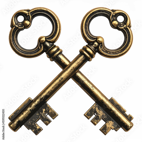 Intersecting antique keys with bronze finish symbolizing mysteries and heritage